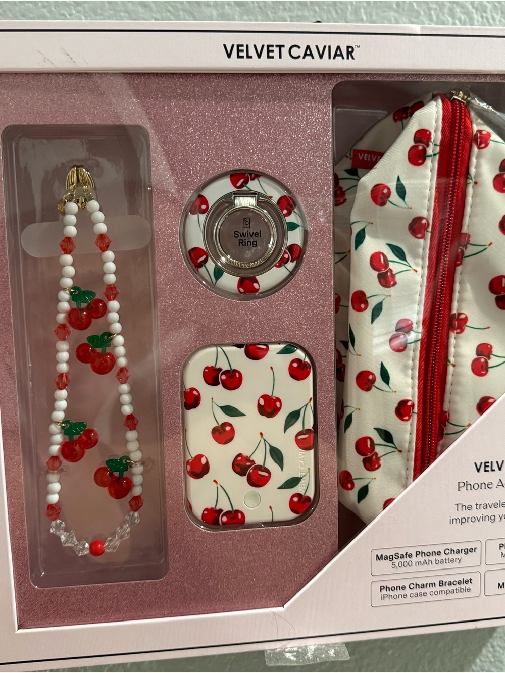 Velvet Caviar Cherry Phone Accessory Set - Red and White